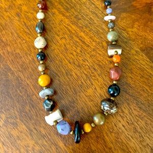Bold beaded long boho style necklace, 38” long